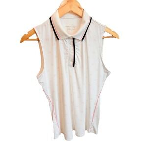 Vineyard Vines Performance White Golf Sleeveless Polo Shirt Golf Cart Print Sz S